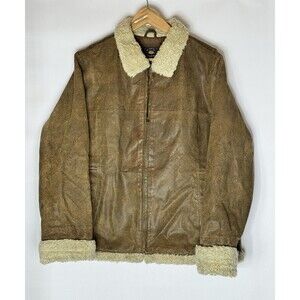 Vintage Y2K Route 66 Genuine Leather Jacket, Sherpa Lined, Size XL